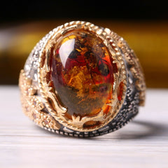 Turkish Fossil Amber Stone Ring Limited Edition Design-Boutique Spiritual