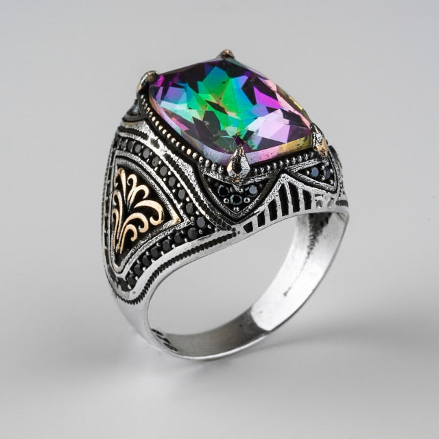 Alexandrite Stone Mistik Topaz Natural Handmade Silver Ring For Men-Boutique Spiritual