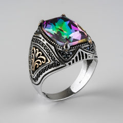 Alexandrite Stone Mistik Topaz Natural Handmade Silver Ring For Men-Boutique Spiritual