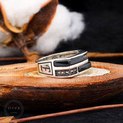 Turkish Customizable Zircon And Bakelite Stone Ring ( Two Letters Can Be Written)-Boutique Spiritual