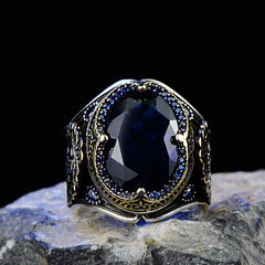 Turkish Blue Zircon Embroidered Ottoman Style Limited Edition Ring-Boutique Spiritual