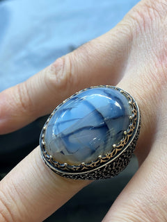 Turkish Yemeni Agate Big Stone Ring Handmade Special Design-Boutique Spiritual