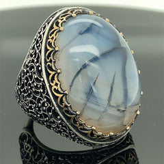 Turkish Yemeni Agate Big Stone Ring Handmade Special Design-Boutique Spiritual