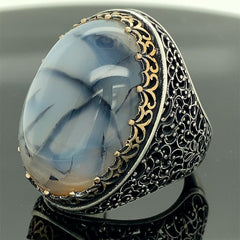 Turkish Yemeni Agate Big Stone Ring Handmade Special Design-Boutique Spiritual