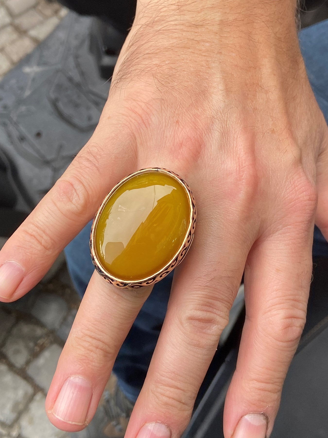 Turkish Yellow Agate Big Stone Men's Handmade Vintage Design Aqeeq Ring-Boutique Spiritual