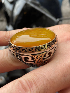 Turkish Yellow Agate Big Stone Men's Handmade Vintage Design Aqeeq Ring-Boutique Spiritual