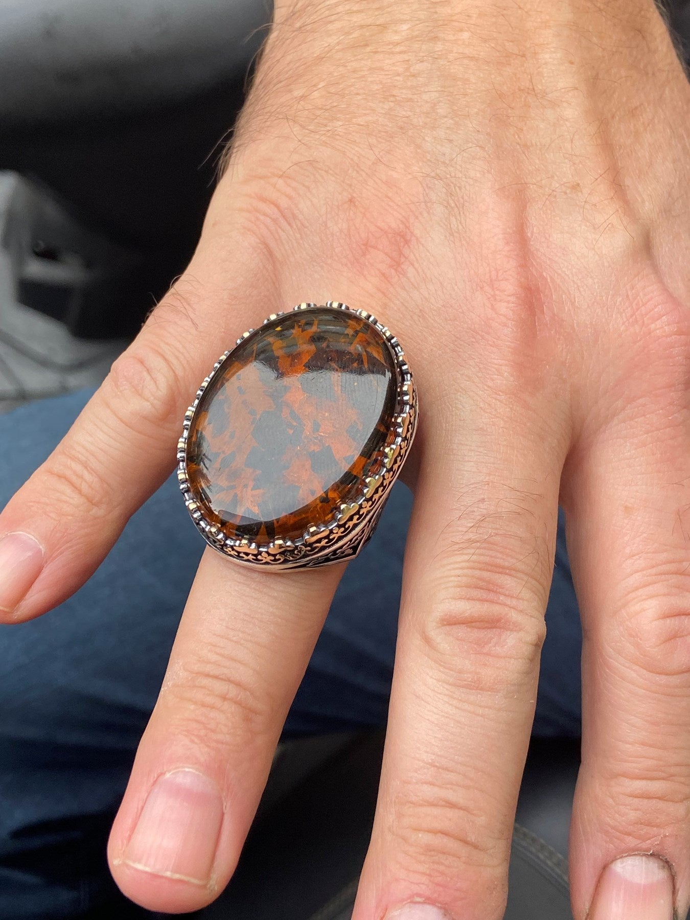 Turkish Baltic Amber Big Stone Handmade Men's Ring-Boutique Spiritual