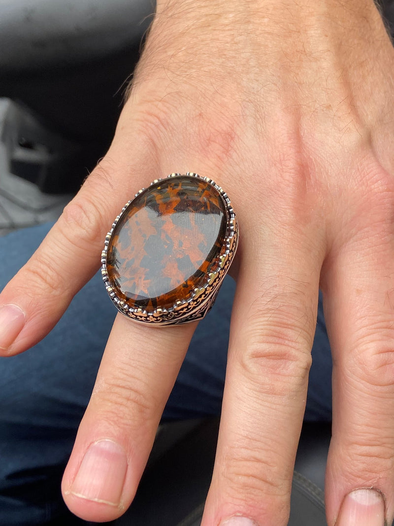 Turkish Baltic Amber Big Stone Handmade Men's Ring-Boutique Spiritual