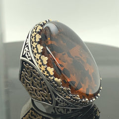 Turkish Baltic Amber Big Stone Handmade Men's Ring-Boutique Spiritual