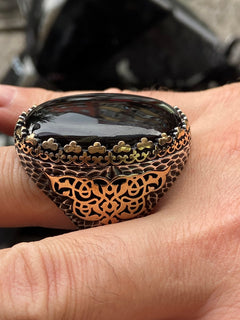 Turkish Black Onyx Large Gemstone Men's Handmade Ring-Boutique Spiritual