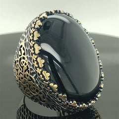 Turkish Black Onyx Large Gemstone Men's Handmade Ring-Boutique Spiritual
