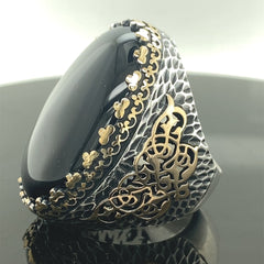 Turkish Black Onyx Large Gemstone Men's Handmade Ring-Boutique Spiritual