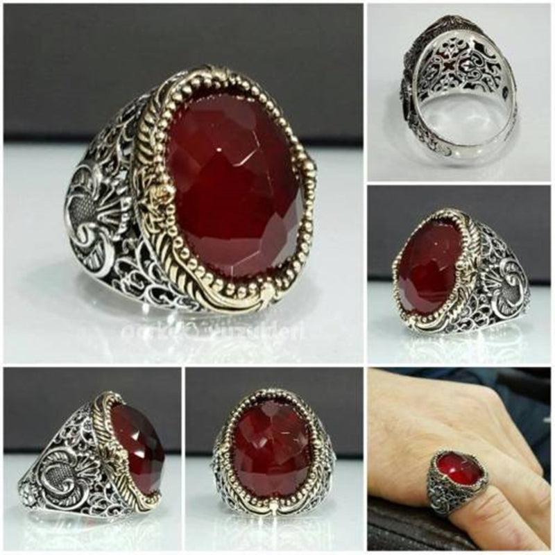 Turkish Zed Zircon Handmade Sterling Silver Men's Ring-Boutique Spiritual