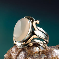 Sultan White Agate, Payitaht Abdülhamid Silver Ring-Boutique Spiritual