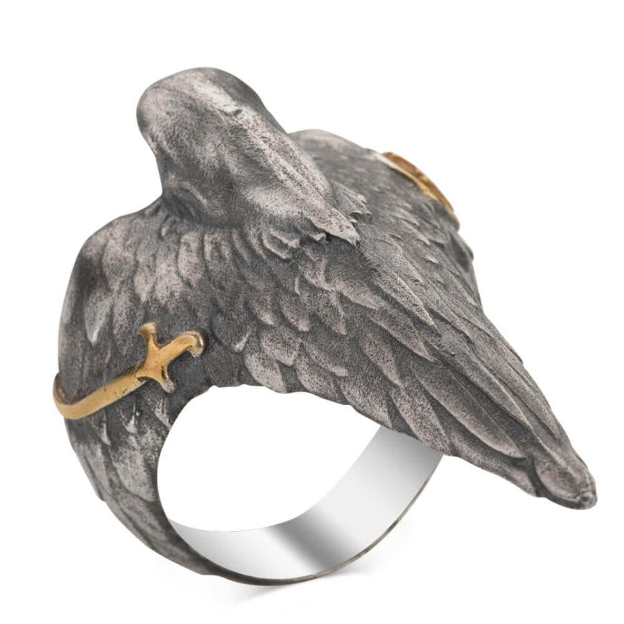 Hawk Ring, Silver Men Ring Elegant Islamic Design-Boutique Spiritual