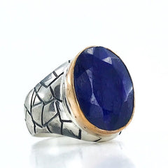 Natural Sapphire Ring, Special Series Handmade Silver Sapphire Men Ring-Boutique Spiritual