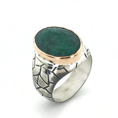 Natural Emerald Stone Silver Men Ring Handwork Special Series-Boutique Spiritual