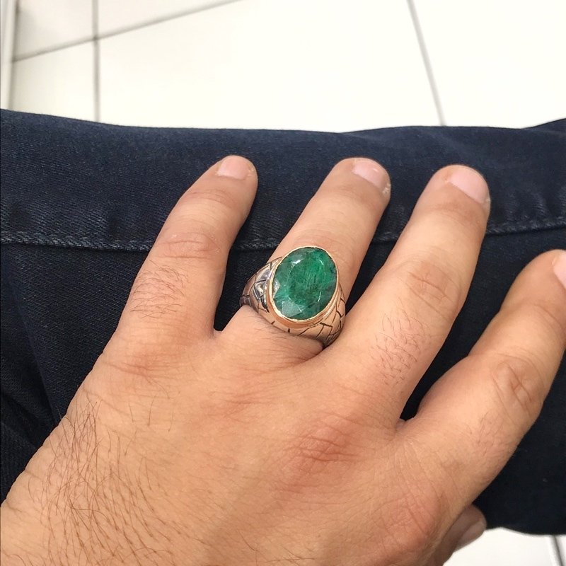 Natural Emerald Stone Silver Men Ring Handwork Special Series-Boutique Spiritual