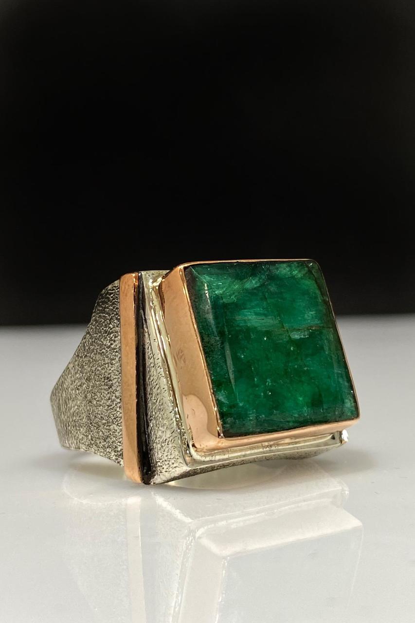 Natural Emerald Ring,  Handmade Silver Men Ring-Boutique Spiritual