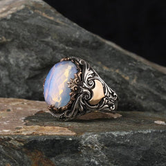 Natural Moonstone Handmade Silver Men's Ring Exclusive Design-Boutique Spiritual