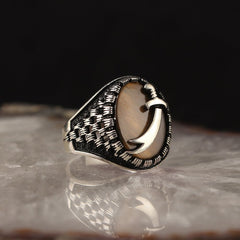 Tiger Eye Stone, Zulfiqar Sword Muslim Silver Mens Ring-Boutique Spiritual