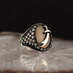 Tiger Eye Stone, Zulfiqar Sword Muslim Silver Mens Ring-Boutique Spiritual