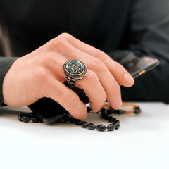 Islamic Calligraphy Silver Men's Ring With Zircon Stones-Boutique Spiritual
