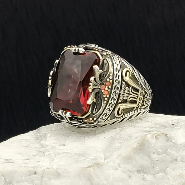 Red Ruby Ring For Men limited edition Handmade Design-Boutique Spiritual
