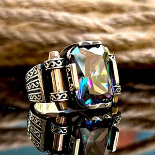 Alexandrite Mystic Topaz Pure Silver Men's Ring Elegant Design