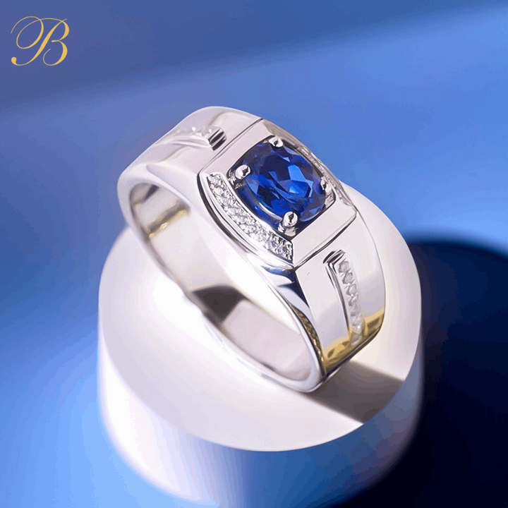 Sapphire Silver Ring for Men - White Gold Plated-Boutique Spiritual