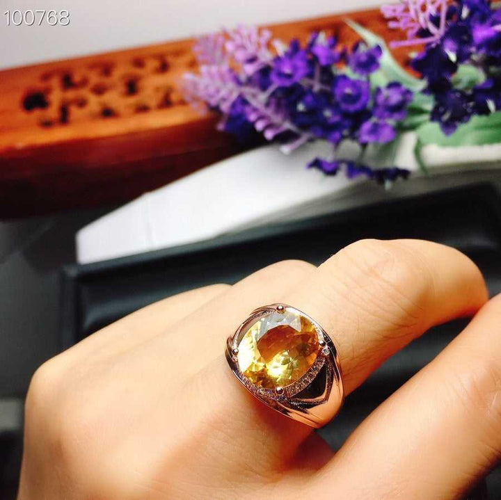 Citrine Men Ring, Handmade Pure Silver Ring-Boutique Spiritual