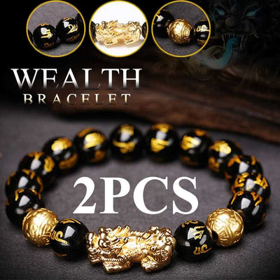 2 Pieces Obsidian Stone Pixiu Beads Bracelet Feng Shui - Boutique Spiritual
