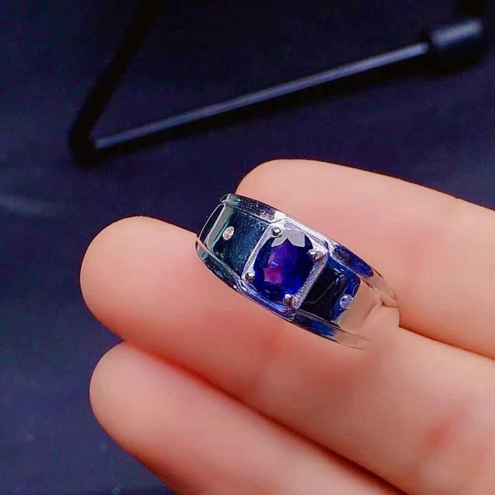 Blue Sapphire Ring, Handmade Silver Ring for Men-Boutique Spiritual