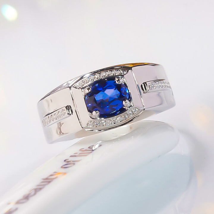 Sapphire Silver Ring for Men - White Gold Plated-Boutique Spiritual