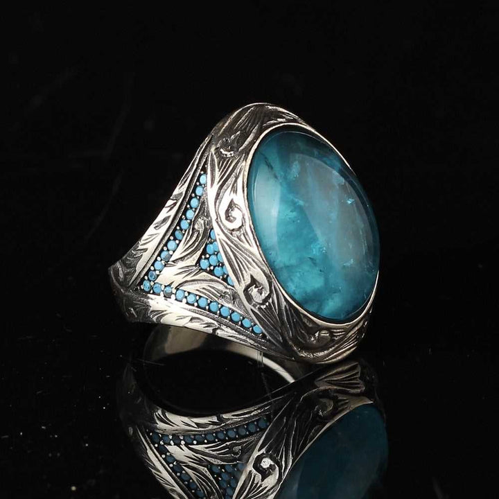 Blue Paraiba Tourmaline Stone Silver Men's Ring-Boutique Spiritual