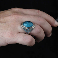 Blue Paraiba Tourmaline Stone Silver Men's Ring - Boutique Spiritual