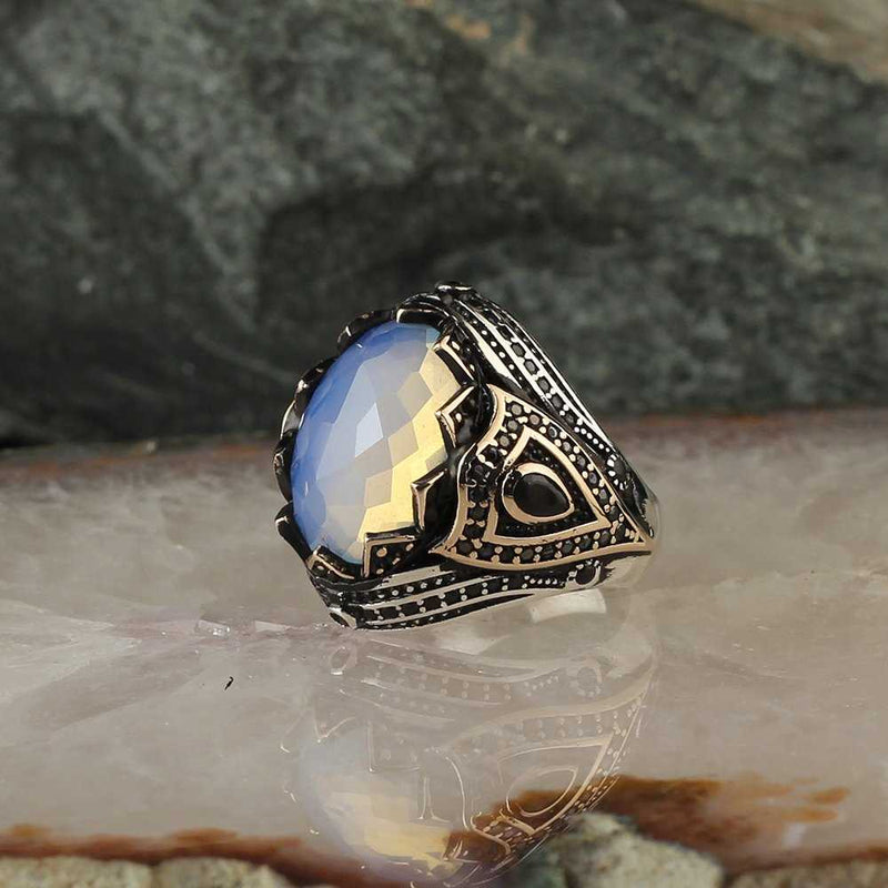 Moonstone Men Ring, Pure Silver Men Ring Exclusive Design-Boutique Spiritual