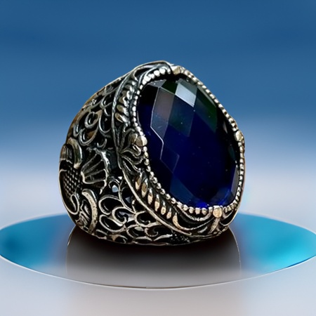 Turkish Sapphire Stone Men's Ring Handmade Special Design