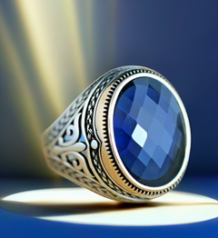 Turkish Sapphire Stone Men's Ring Handmade Special Design