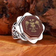 Ottoman Tribal Leader Ring, Aqeeq Stone Pure Silver Limited Edition Ring - Boutique Spiritual