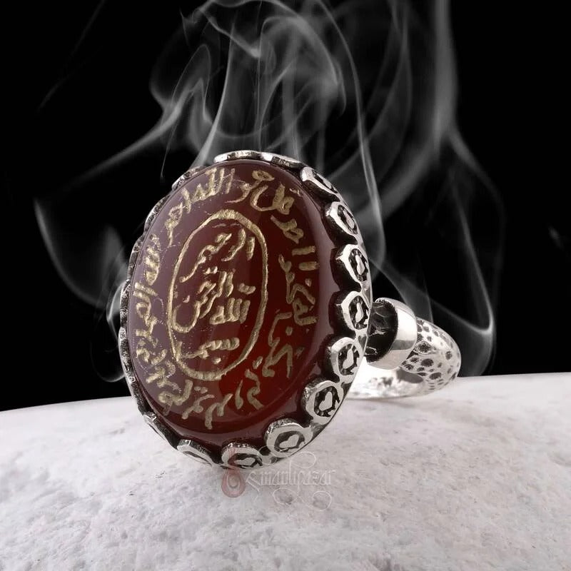 Surah Al-Ikhlas Yemeni Aqeeq Stone Silver Handcrafted Ring