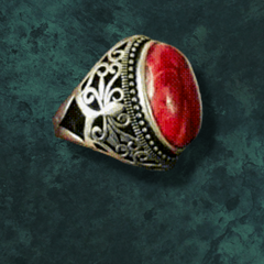 Marjan Turkish Ring, Red Coral Stone Ring, Real Marjan Silve stone Ring for Men - Boutique Spiritual