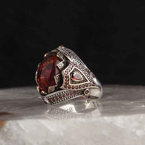 Amber Ring, Handmade Men Silver Ring-Boutique Spiritual