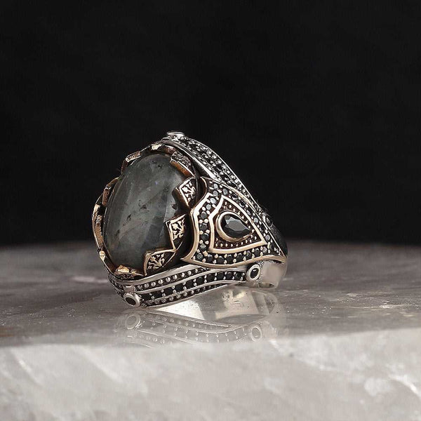 Natural Labradorite Ring, Handmade Men Silver Ring-Boutique Spiritual