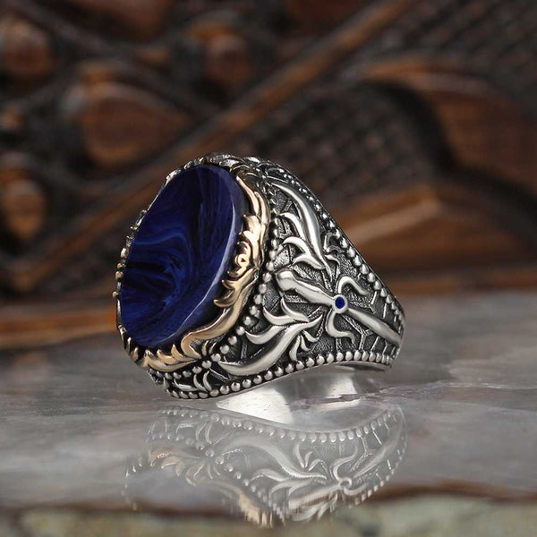 Amber Ring, Swordsman Design Silver Men Ring-Boutique Spiritual