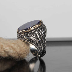Amber Ring, Swordsman Design Silver Men Ring - Boutique Spiritual
