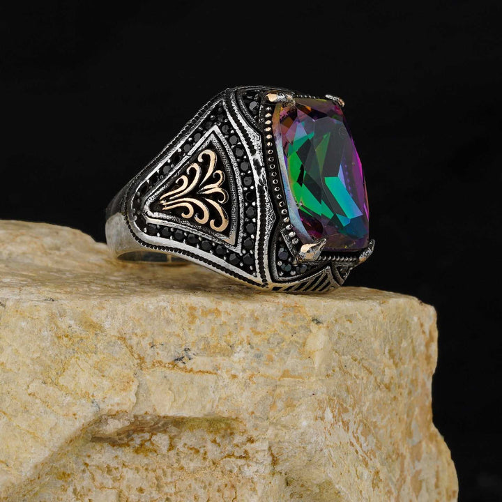 Alexandrite Stone Mistik Topaz Natural Handmade Silver Ring For Men-Boutique Spiritual