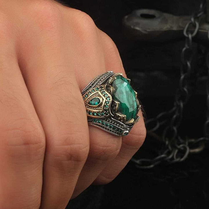 Emerald Ring, Turkish Men Ring Limited Edition Handmade Design-Boutique Spiritual