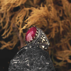 Turkish Original Ruby Men's Ring Handmade Exclusive Design - Boutique Spiritual
