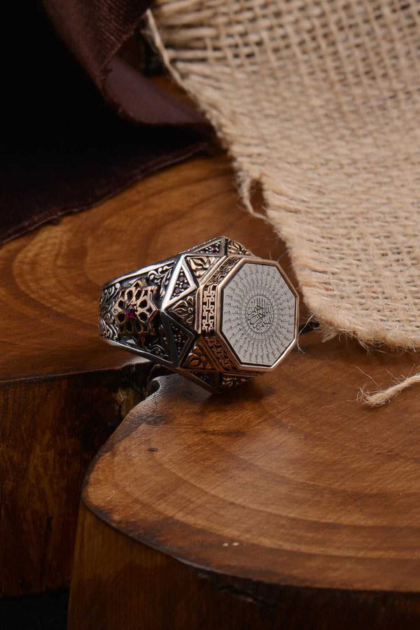 Bismillah Written Islamic Ring, Zirconia Stone Silver Ring Engraved Design-Boutique Spiritual